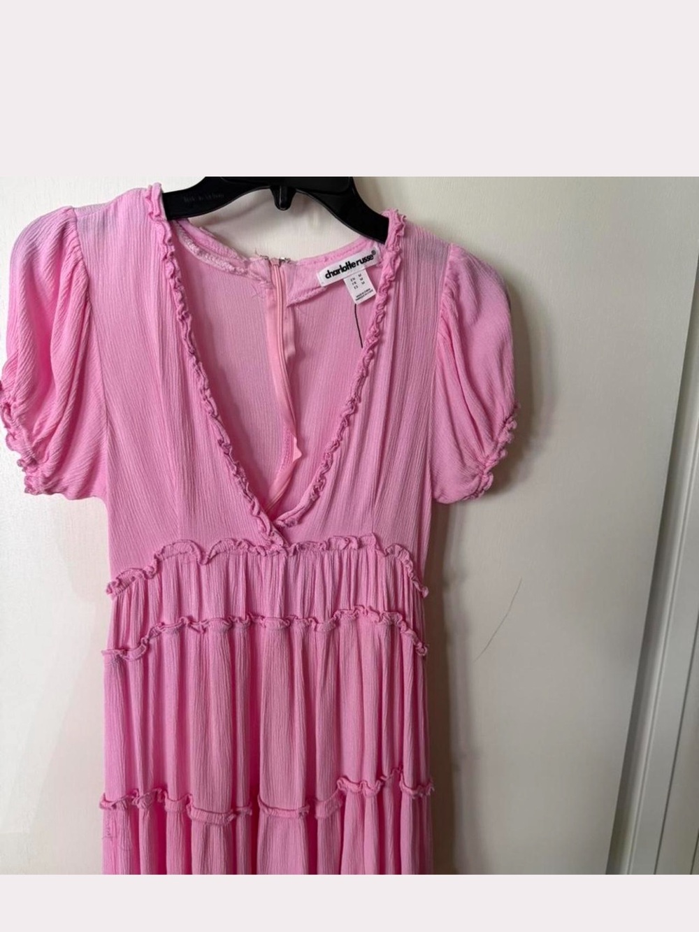 Charlotte Russe Pink Ruffle-Trim V-Neck Dress